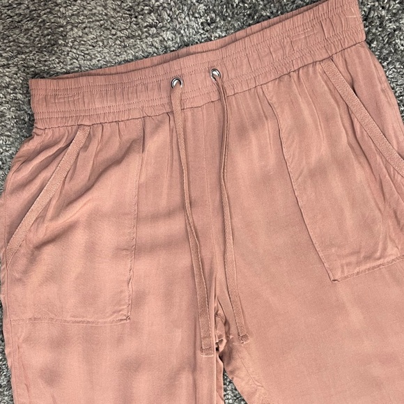Pink rose boho mauve ruched ankle flowy high rise crop pants joggers women’s M - Picture 5 of 16
